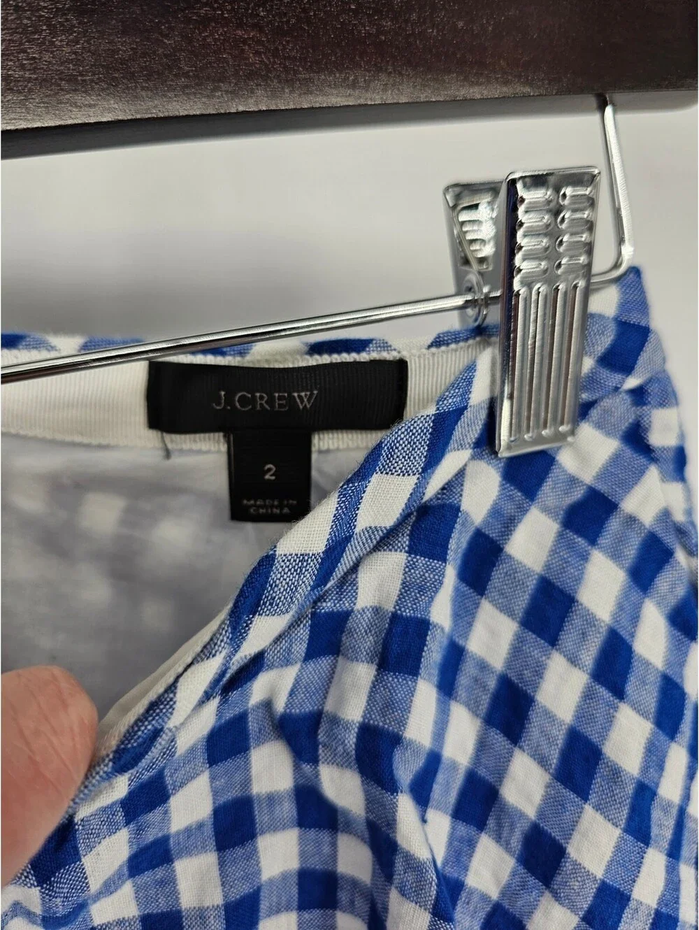 Vintage Y2K J Crew Womens Sz 2 above Knee A Line Skirt Blue White Gingham Plaid
